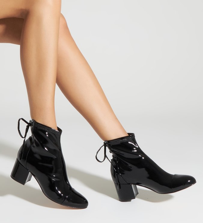 Bota Amarração Block Heel Verniz Black Bota Amarração Block Heel Verniz Black