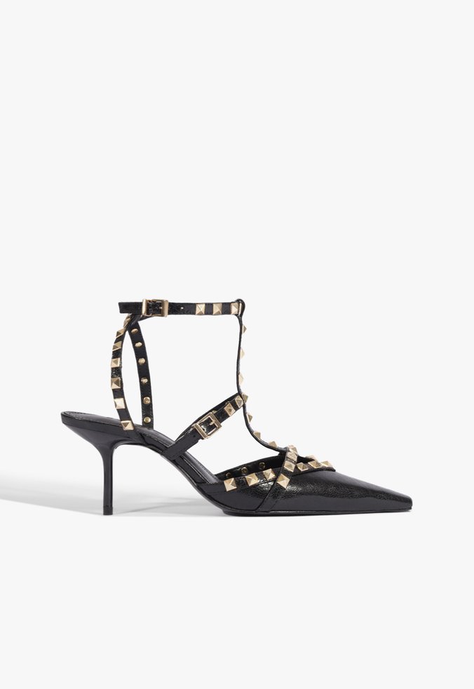 Scarpin Studs Miorle Couro Preta