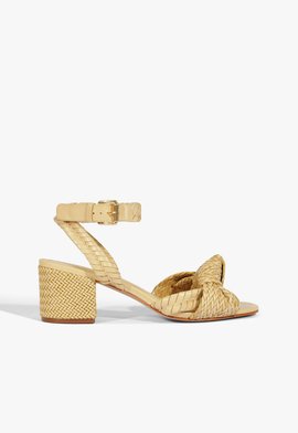 Sandália Salto Bloco Khari Mid Trança Bege