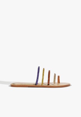 Sandália Rasteira Deluxe Tiras Couro Colorida