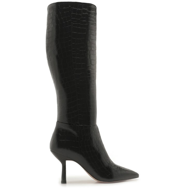 Bota Vintage Mid-High Heel Croco Black
