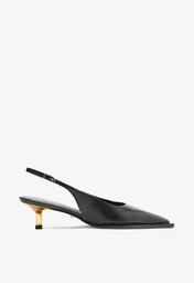 Scarpin Slingback Couro Salto Baixo Preto
