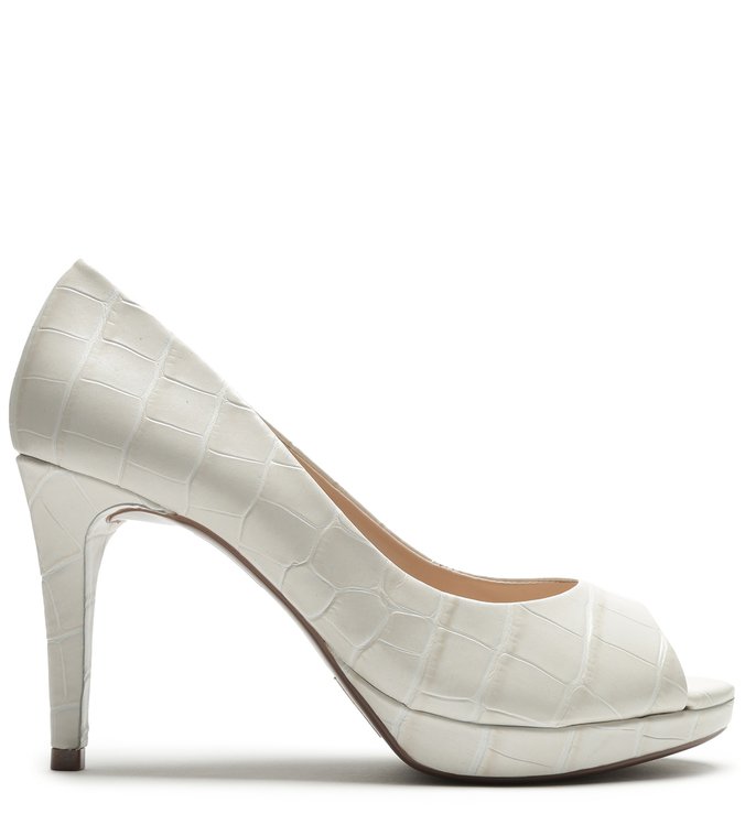 Scarpin Peep Toe Croco Pearl