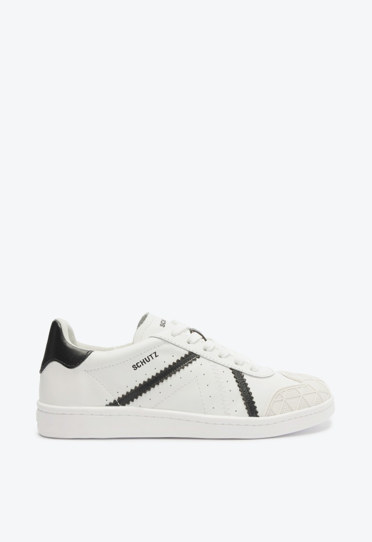 Tênis Vintage Couro Listras Branco Preto | Schutz