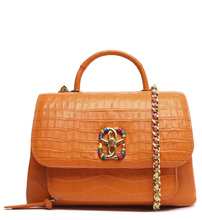 レインボー Bolsa Tiracolo Média Rainbow Couro Croco Laranja | Schutz