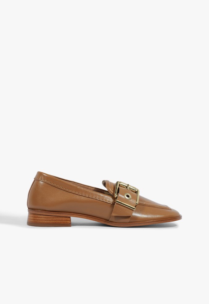 Sapato Mocassim Couro Fivela Marrom