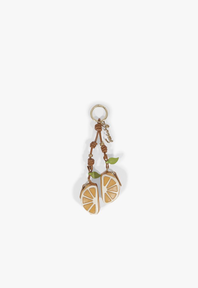 Chaveiro Laranja Couro Dourado