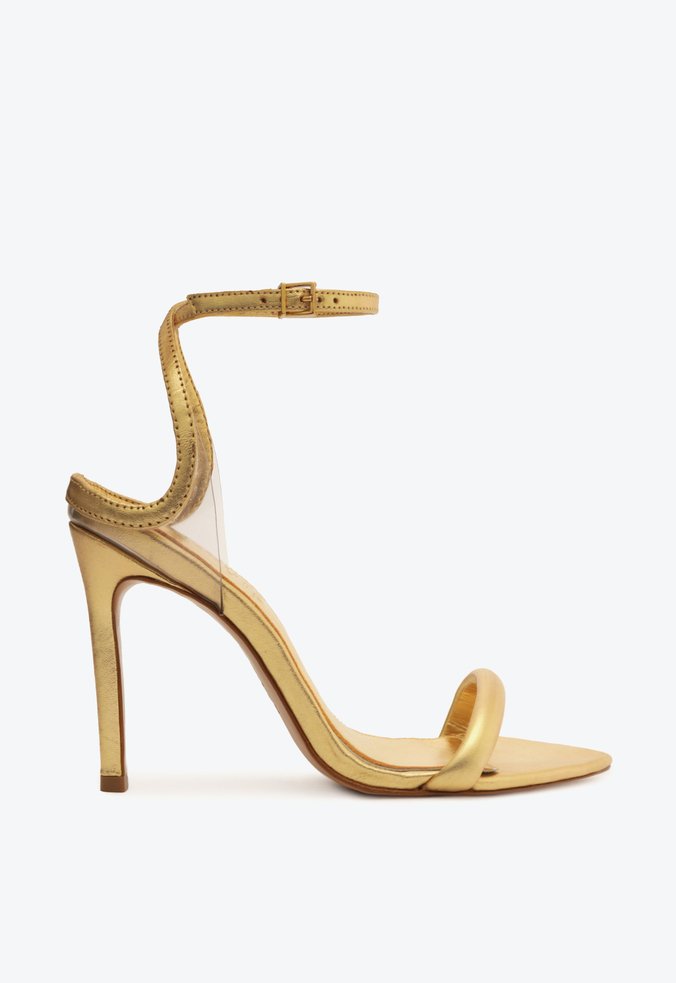 Sandalia dourada salto alto fino top