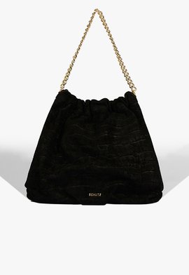 Bolsa Hobo Aryen Camurça Croco Preta