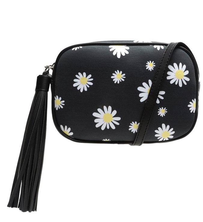 Bolsa Tiracolo Kate Neoprene Floral Preta