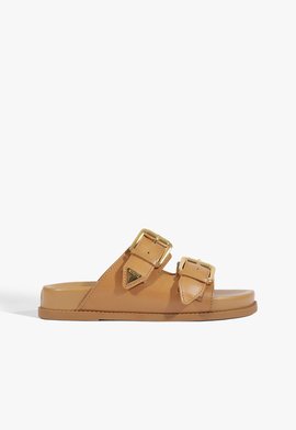 Sandália Papete Aurora Couro Bege