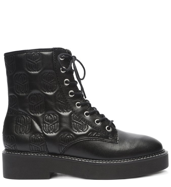 Bota Coturno Emblem Couro Snake Preta