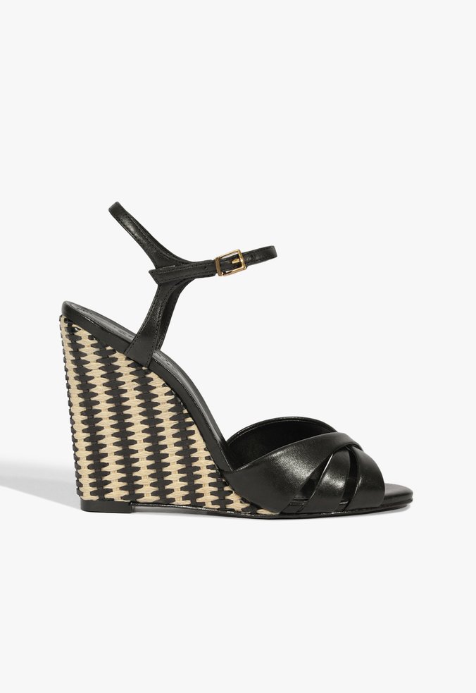Sandália Anabela Keefa Wedge Couro Preta