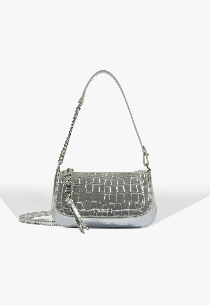 Bolsa Tiracolo Pequena Tina Croco Prata