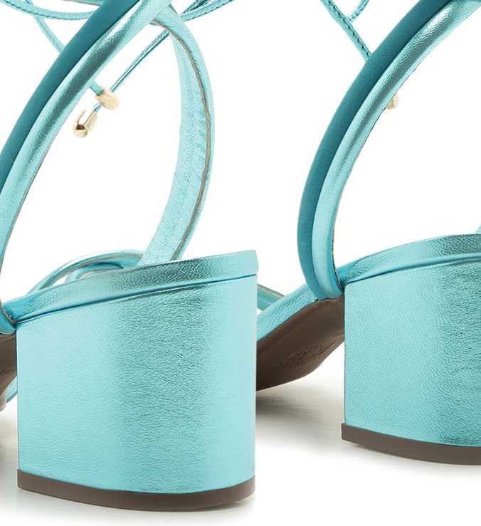 Sandália Salto Bloco Tiras Metalizada Azul Sandália Salto Bloco Tiras Metalizada Azul