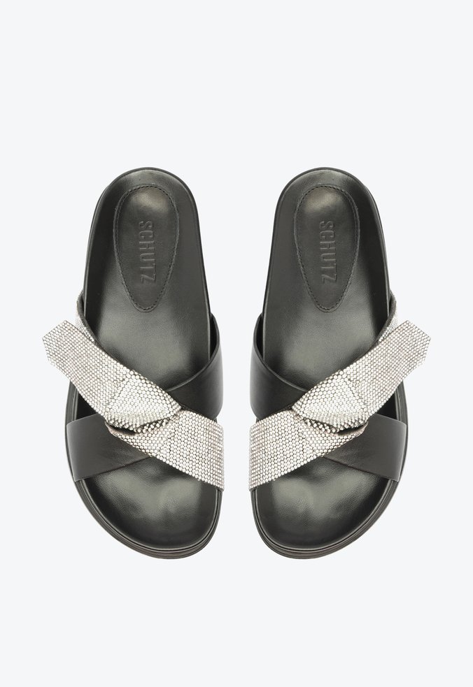 Sandália Papete Tira Brilho Preta