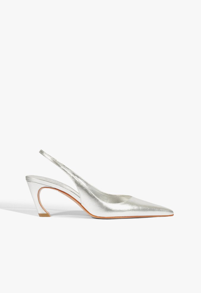 Scarpin Slingback Lexi Mid Couro Prata