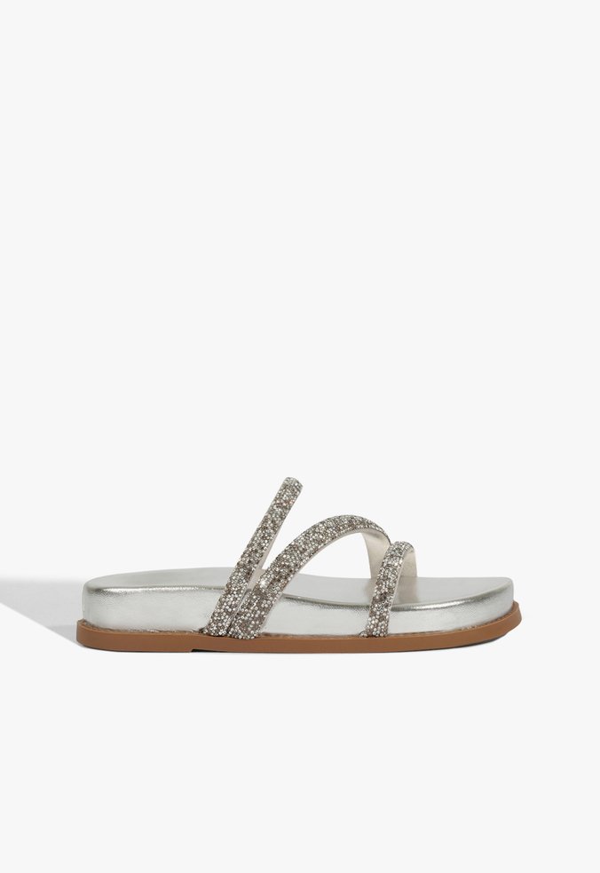 Sandália Papete Metalizada Prata