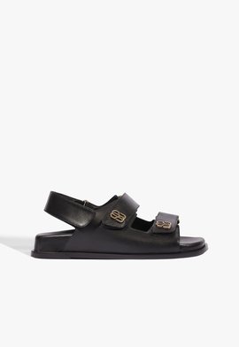 Papete Bico Quadrado Velcro Couro Preta