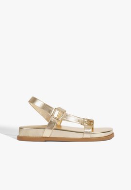 Sandália Papete Couro Dourada