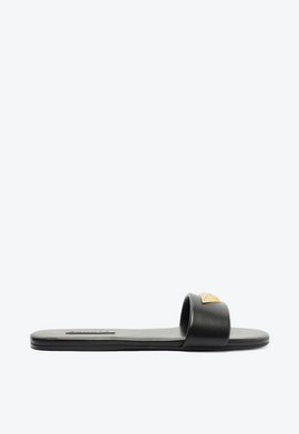Chinelo Casual Flats Couro Preto