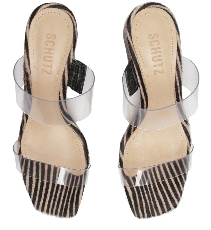 Sandália Mule com Salto Vinil Animal Print Sandália Mule com Salto Vinil Animal Print
