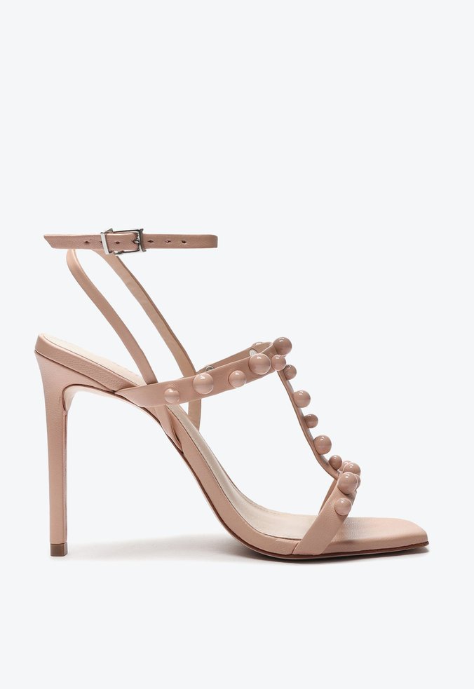 Sandália Stiletto Full Color Studs Rosa Claro