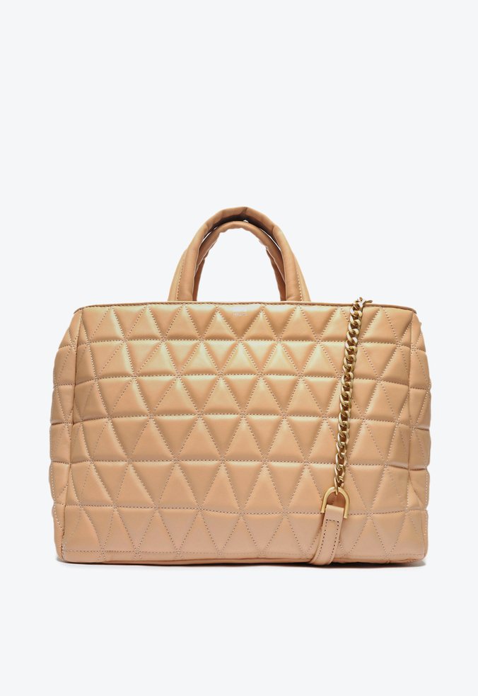 Bolsa Tote Grande New 944 Couro Matelassê Amêndoa