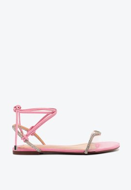 Sandália Rasteira Onda de Brilho Vinil Rosa