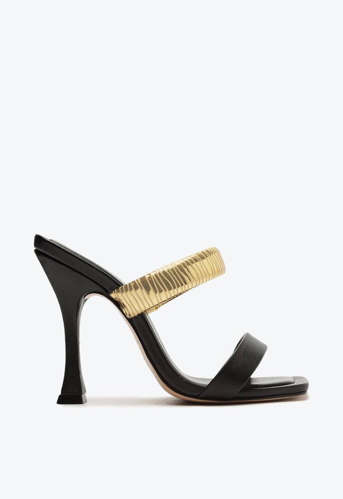 Sandália Mule Metal Couro Preta