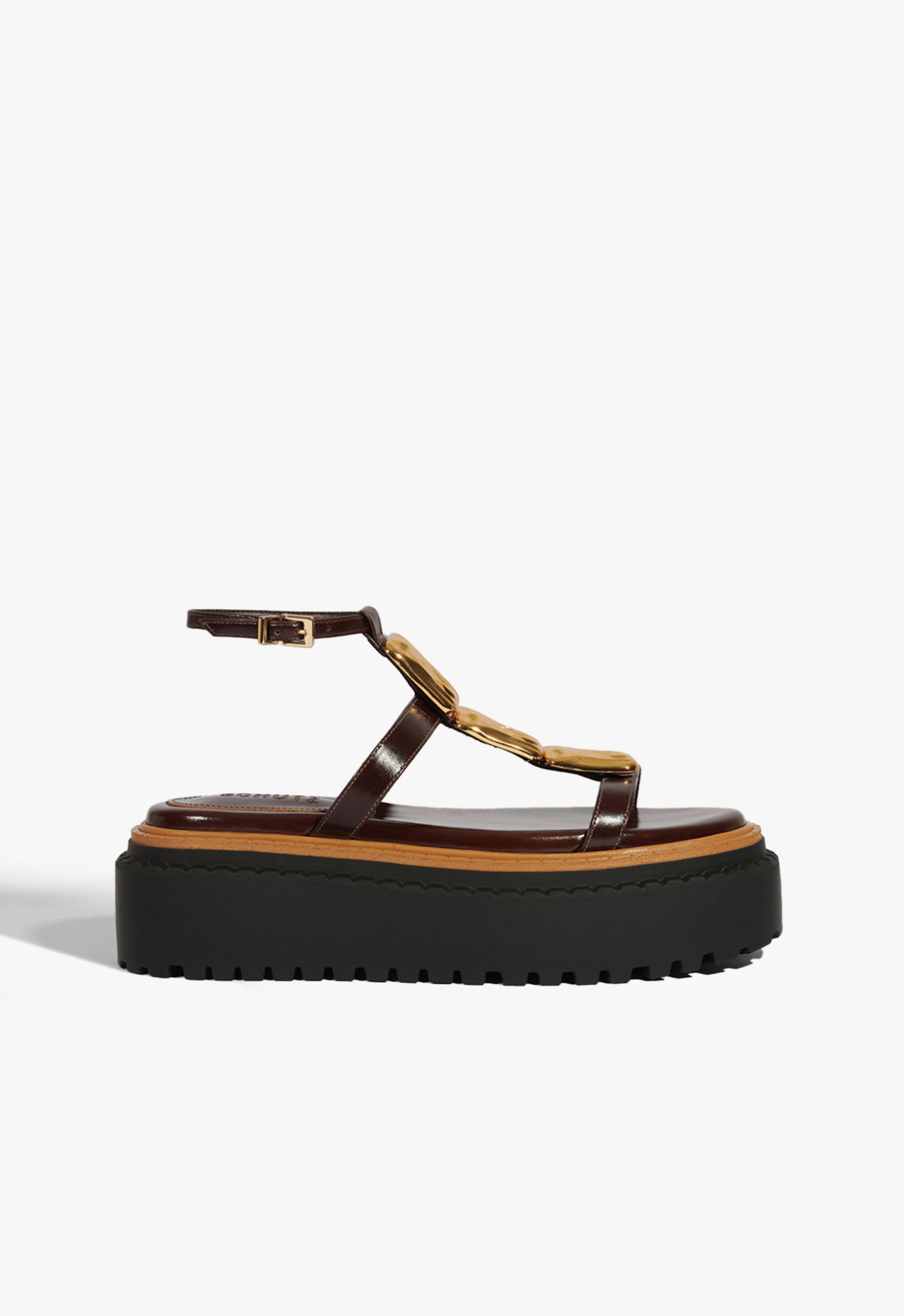 Sandália Papete Couro Enfeite Marrom | Schutz