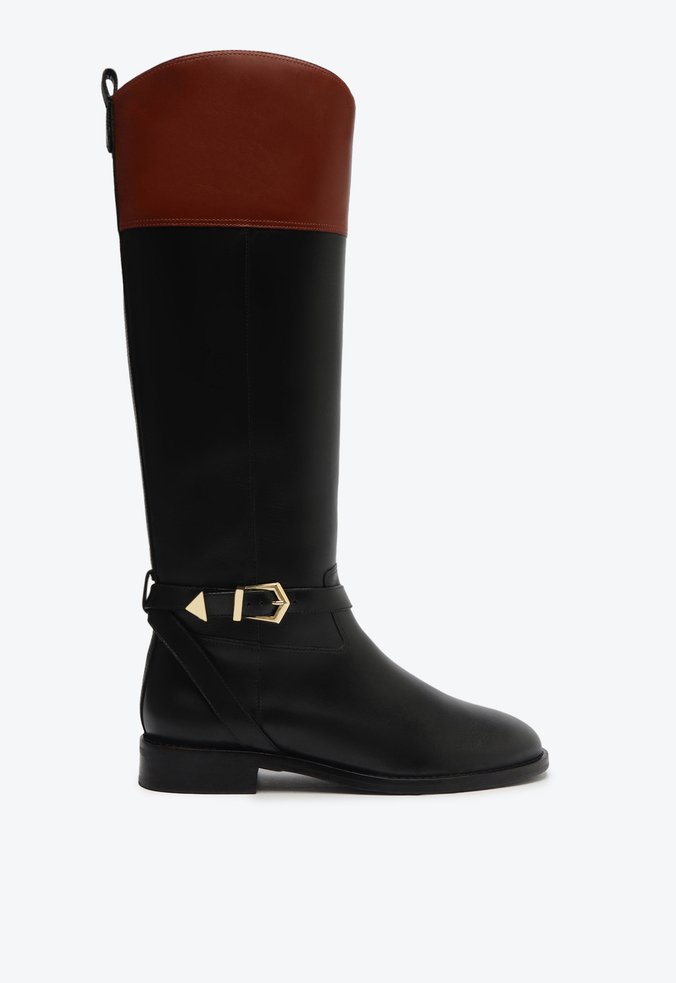 Bota Cano Longo Couro Preta