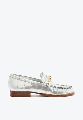 Mocassim Chain Ornamental Couro Prata