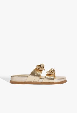Sandália Papete Sporty Couro Dourada