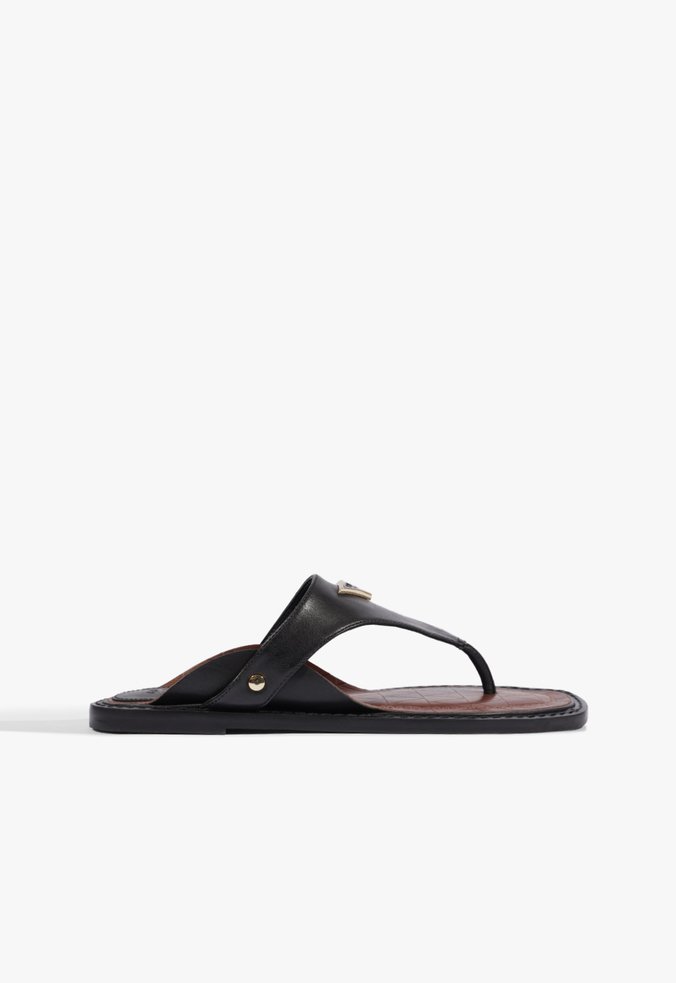 Rasteira Flat Shield Couro Preta
