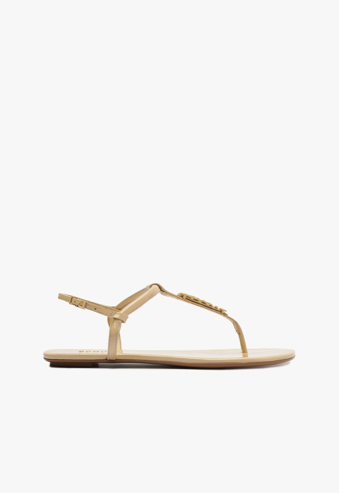 Sandália Rasteira Crystal Schutz Logo Dourada
