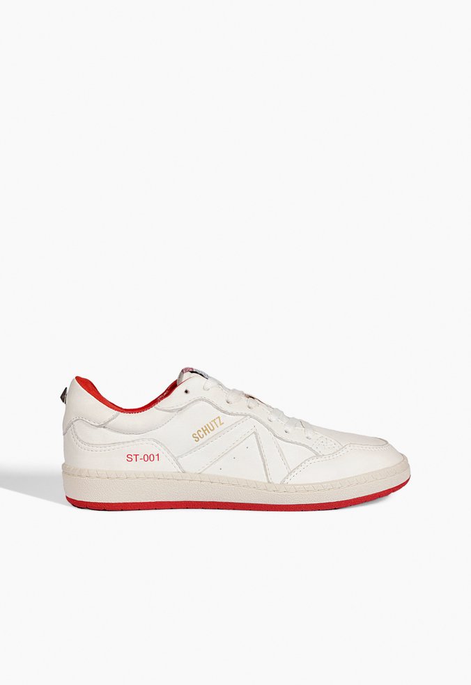 Tênis ST 001 Couro Branco e Vermelho