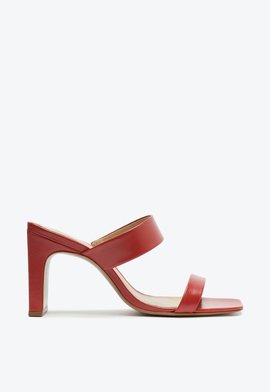 Sandália Mule Salto Barra Couro Nobuck Vermelho