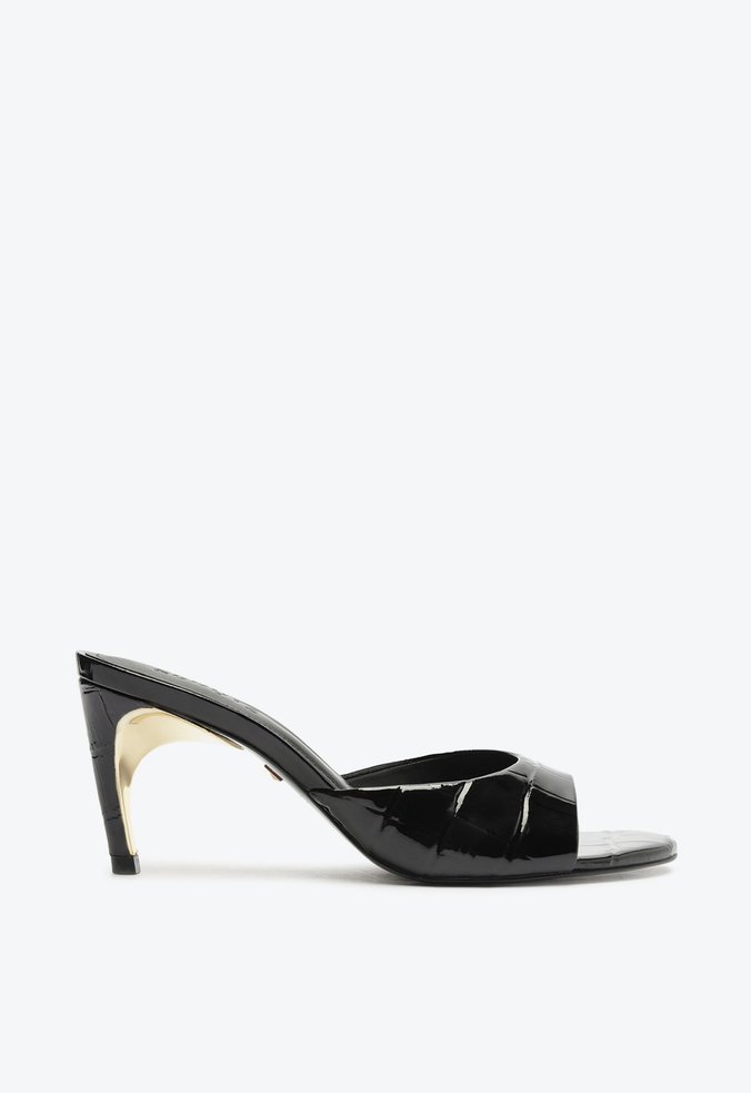 Mule Curve Heels Verniz Croco Preto