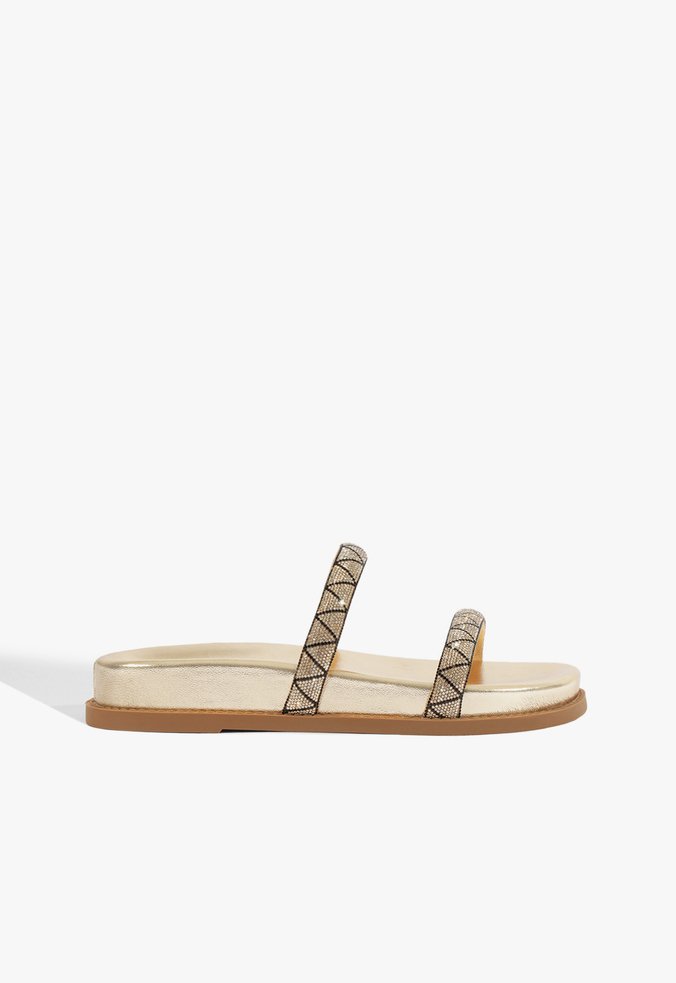 Sandália Papete Metalizada Dourada