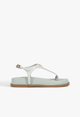 Sandália Papete Couro Azul Claro