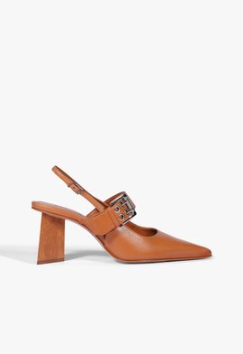 Slingback Ambar Studs Couro Marrom