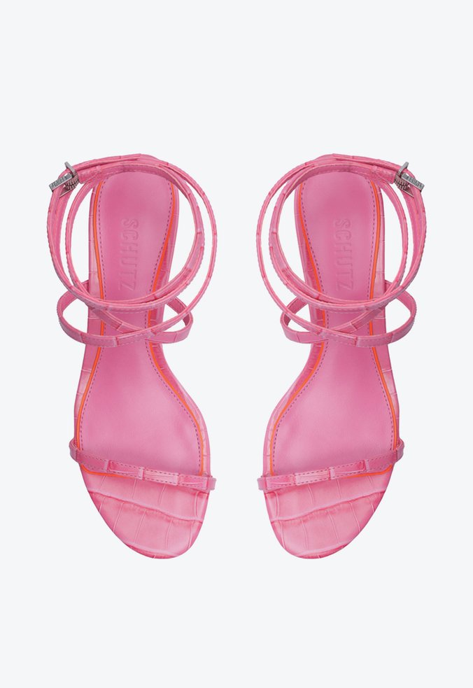 Sandália Salto Mid Croco Pink