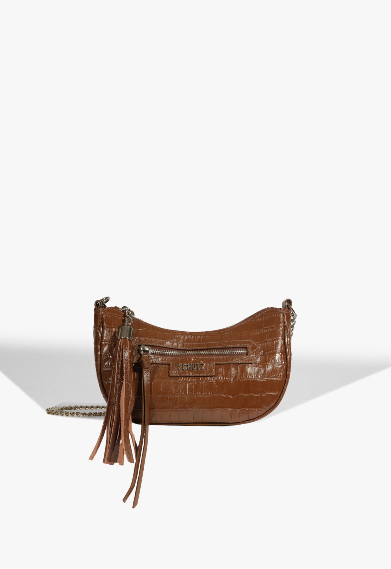 Bolsa Tiracolo Média Mirella Couro Croco Marrom | Schutz