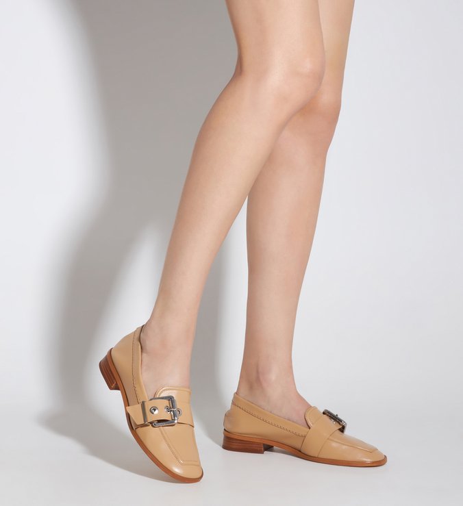 Mocassim Couro Fivela Bege