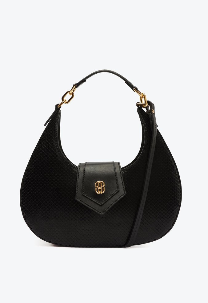 Bolsa Tiracolo Média Spice Couro Snake Preta