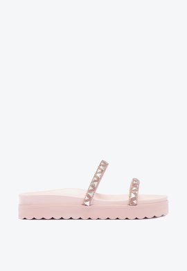 Sandália Papete Tratorada Brilho Rosa Clara