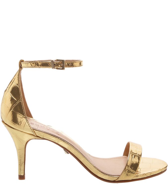 Sandália Gisele Kitten Heel Golden Croco Sandália Gisele Kitten Heel Golden Croco