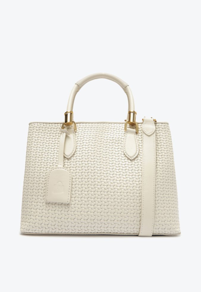 Bolsa Tote Grande Lorena Couro Trama Branca
