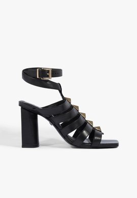 Sandália Salto Bloco Couro Preto